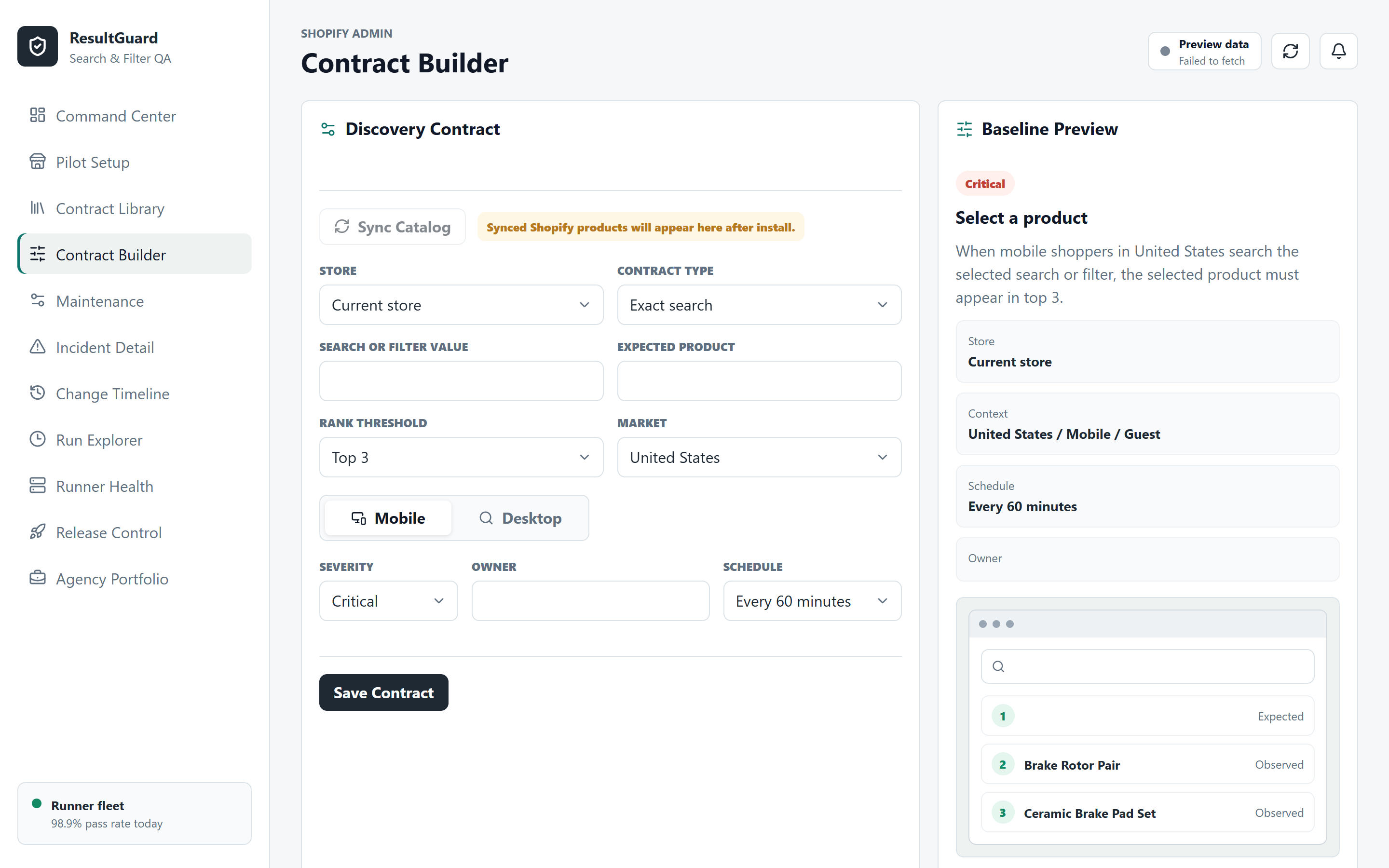 Result Guard Rule Builder for defining a monitoring rule